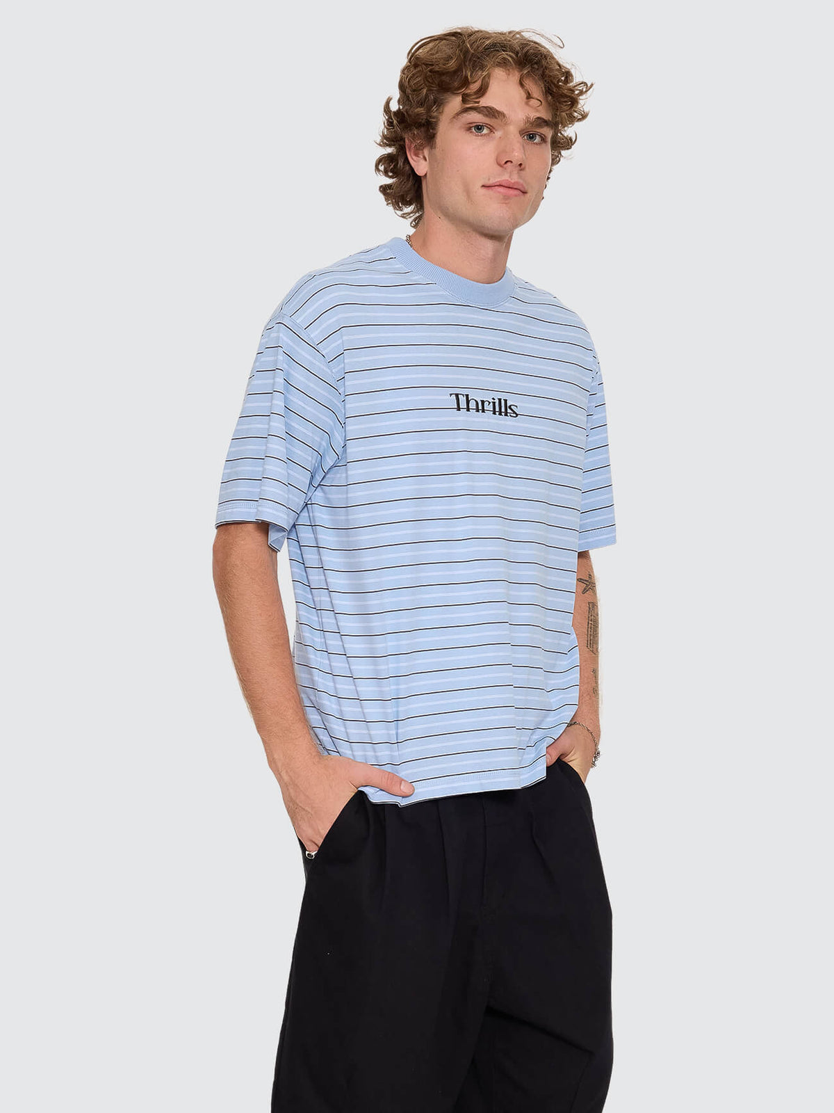 Flowers Of Tomorrow Stripe Box Crop Tee - Placid Blue XS