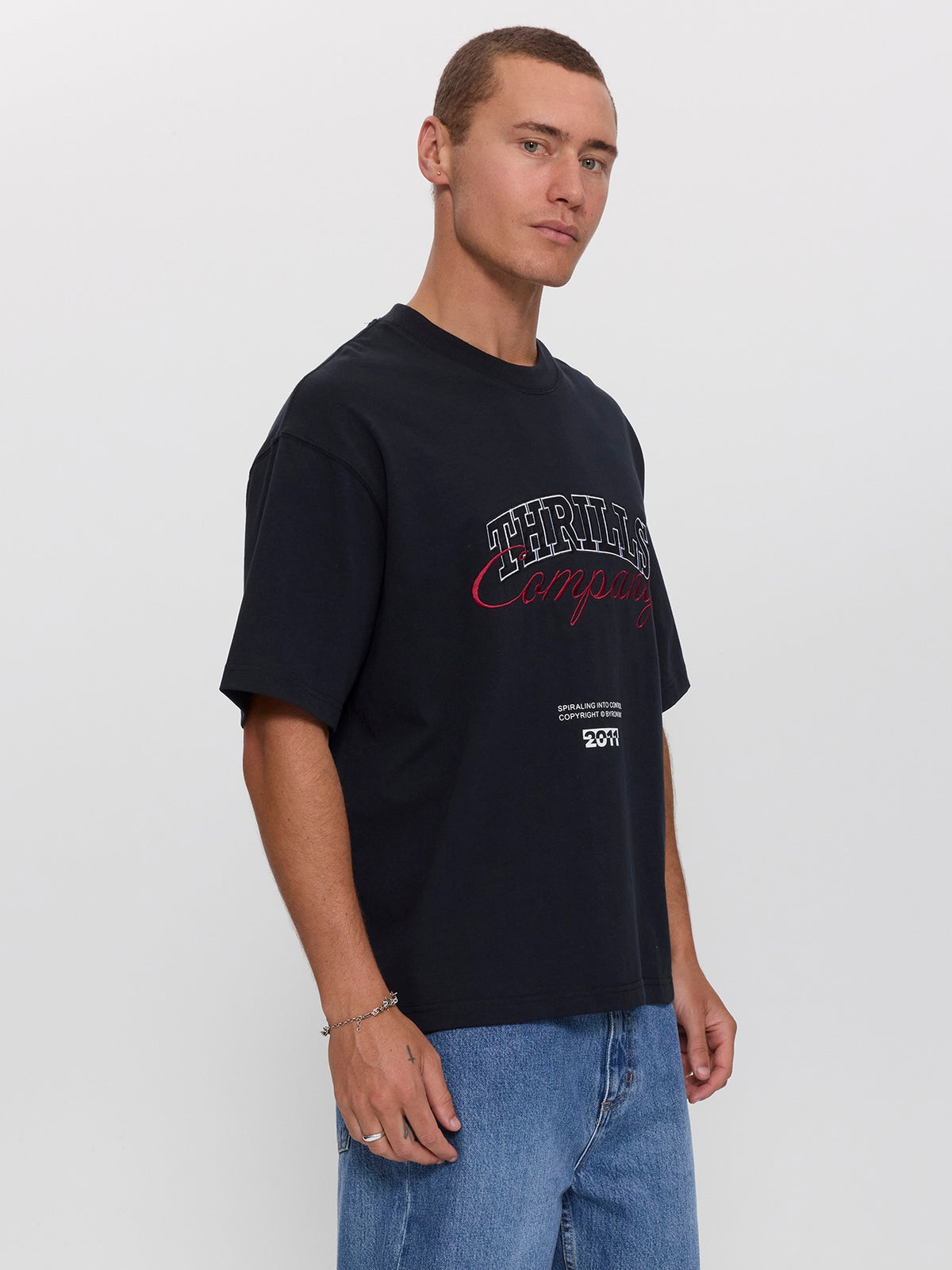 Spiraling Box Crop Tee - Washed Black XS