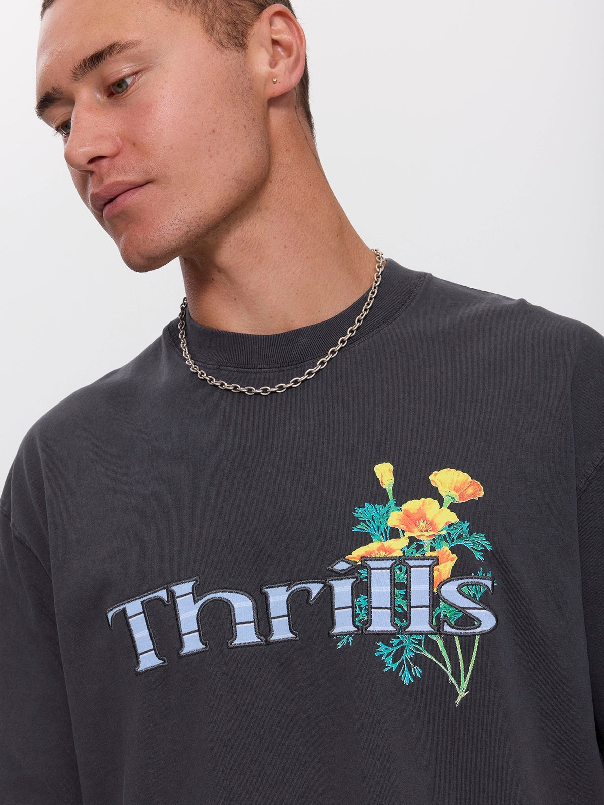 Flowers Of Tomorrow Box Crop Applique Tee - Dark Charcoal XS
