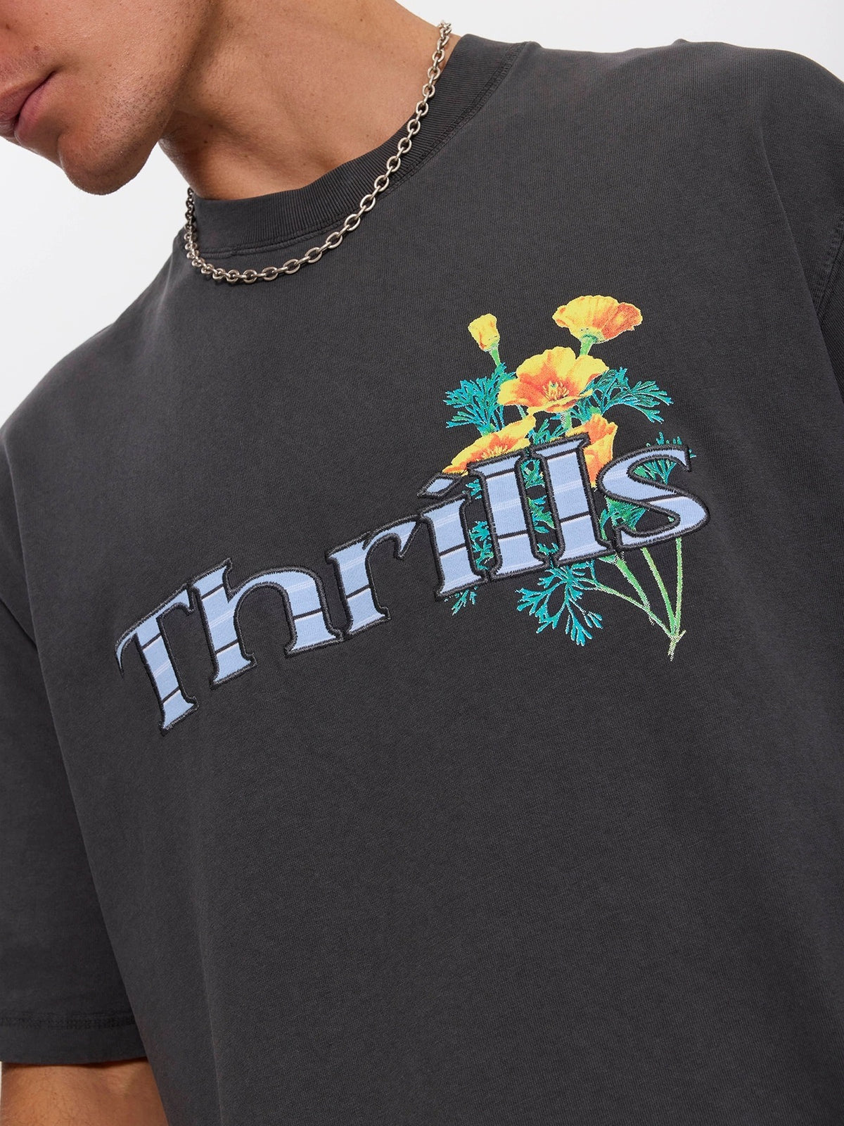 Flowers Of Tomorrow Box Crop Applique Tee - Dark Charcoal XS