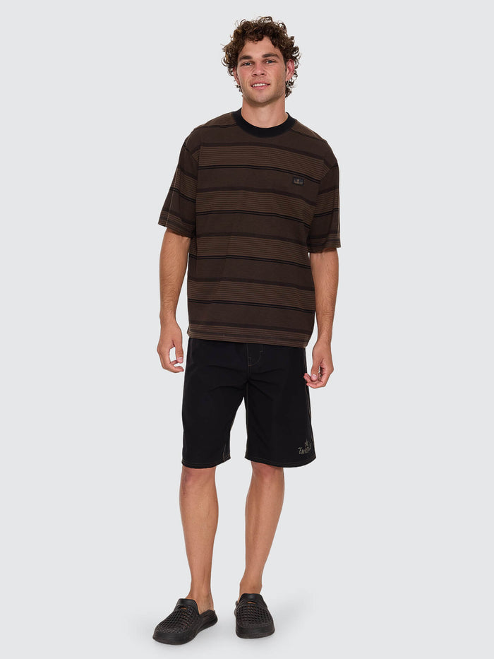 New Ways Of Living Merch Fit Stripe Tee - Tarmac XS