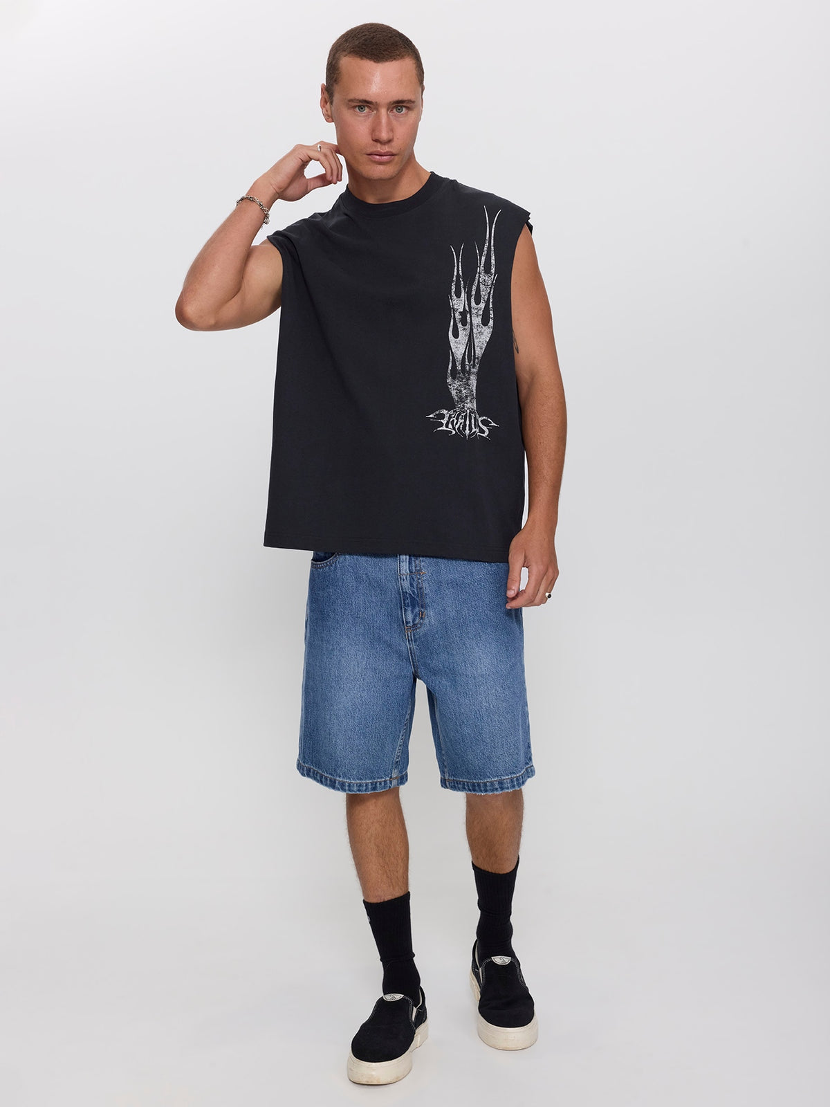 Matter of Flame Box Crop Muscle Tee - Faded Black XS
