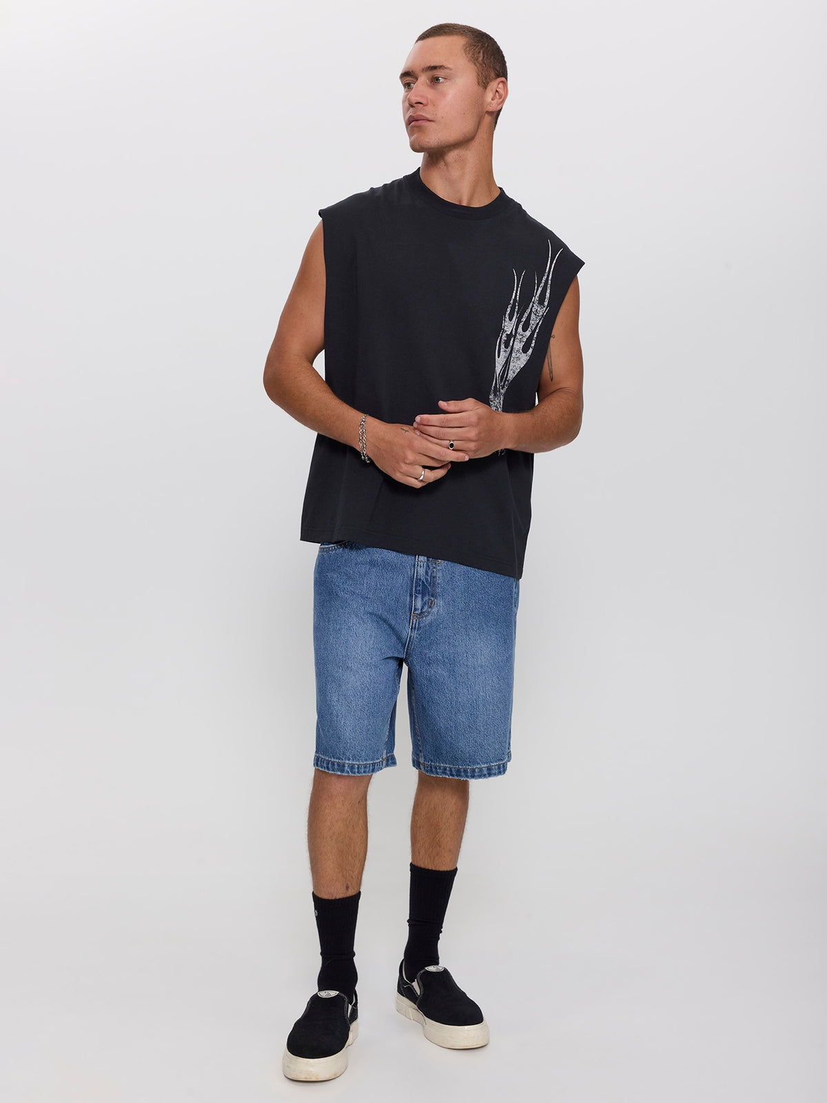 Matter of Flame Box Crop Muscle Tee - Faded Black XS