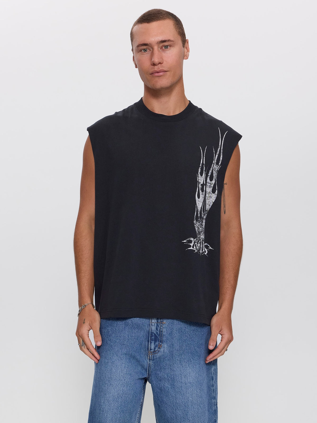 Matter of Flame Box Crop Muscle Tee - Faded Black XS