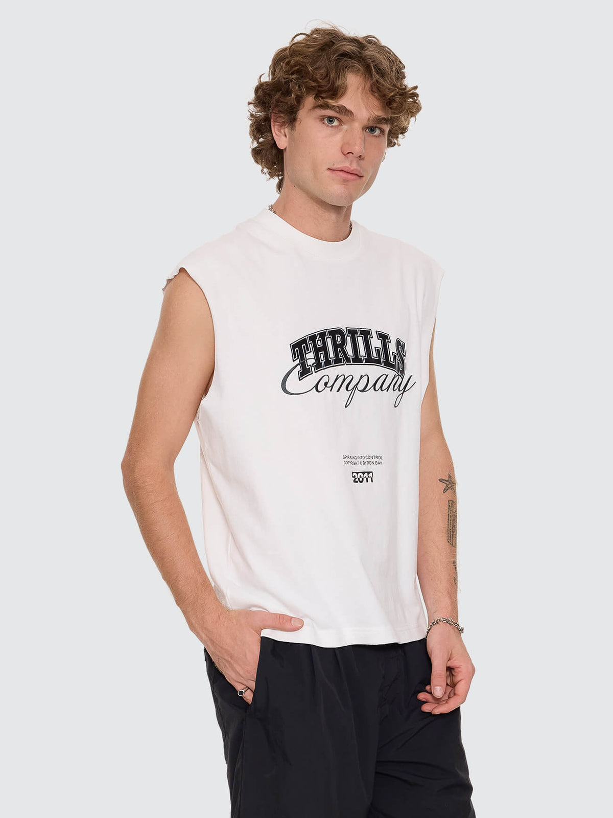 Spiraling Oversize Box Crop Muscle Tee - Dirty White XS