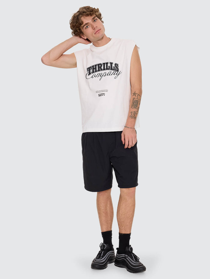 Spiraling Oversize Box Crop Muscle Tee - Dirty White XS