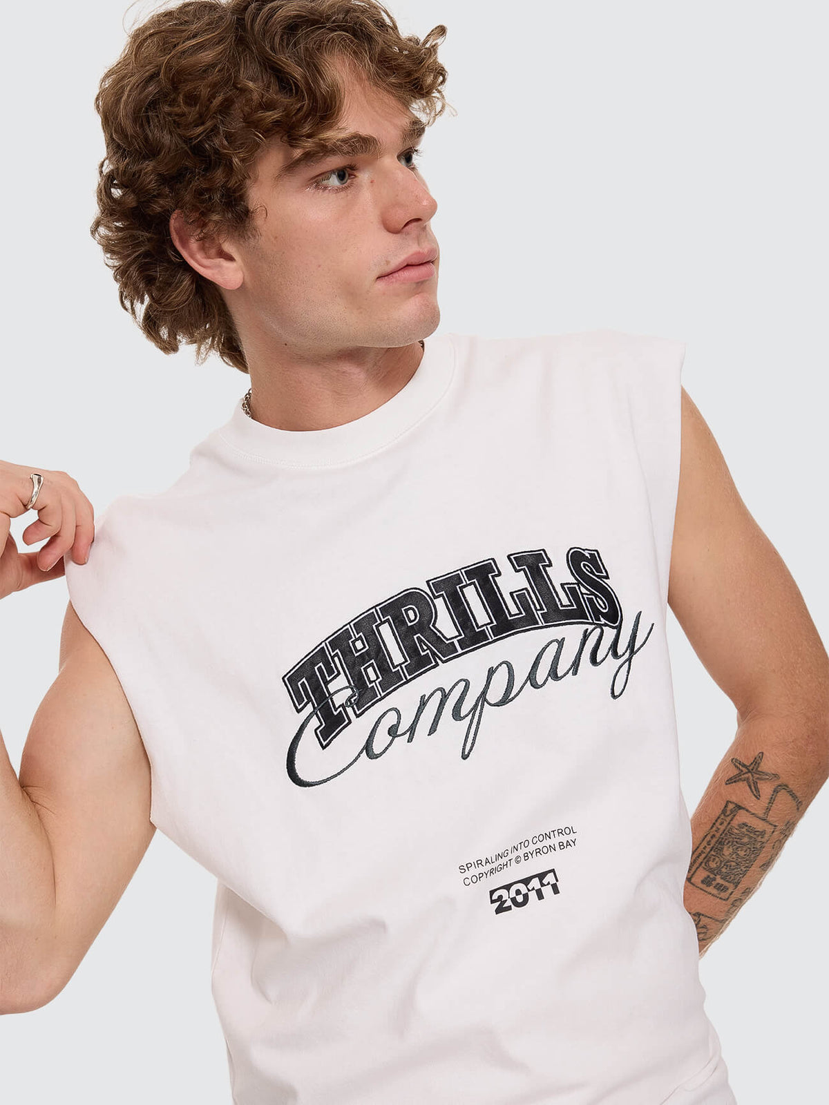 Spiraling Oversize Box Crop Muscle Tee - Dirty White XS
