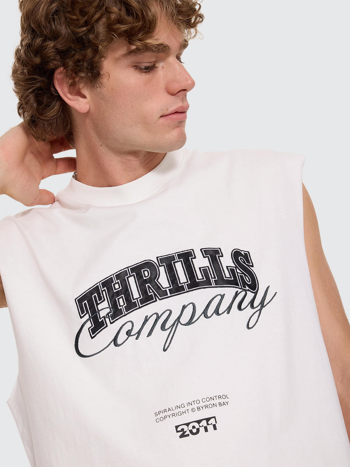 Spiraling Oversize Box Crop Muscle Tee - Dirty White XS