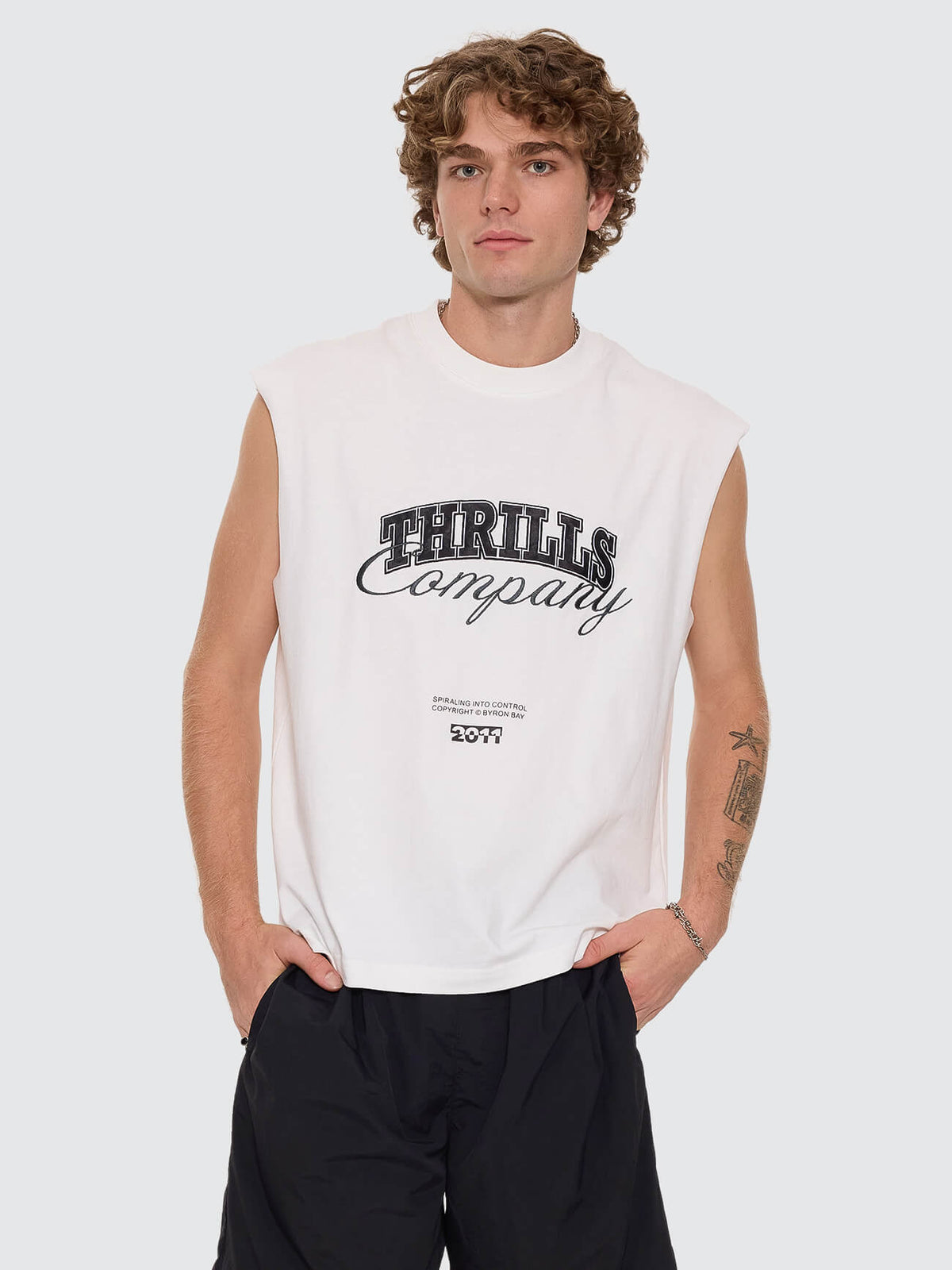Spiraling Oversize Box Crop Muscle Tee - Dirty White XS