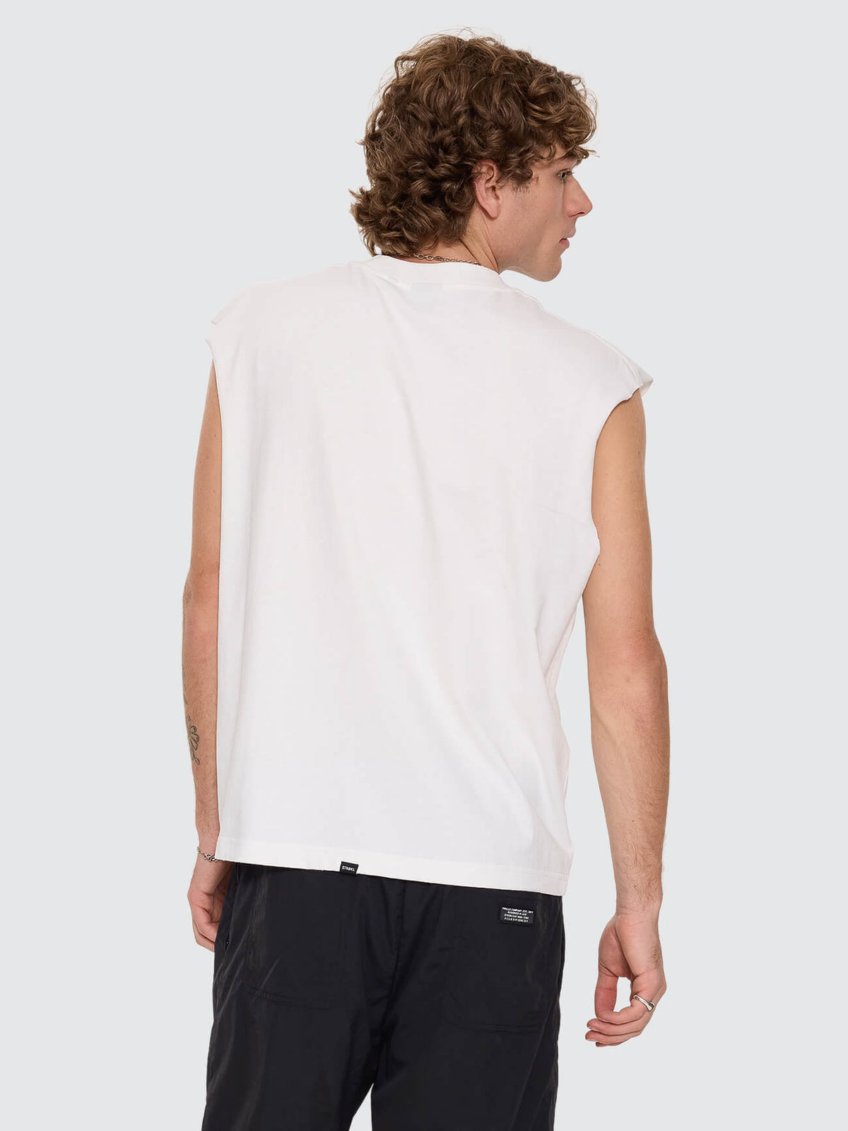 Spiraling Oversize Box Crop Muscle Tee - Dirty White XS