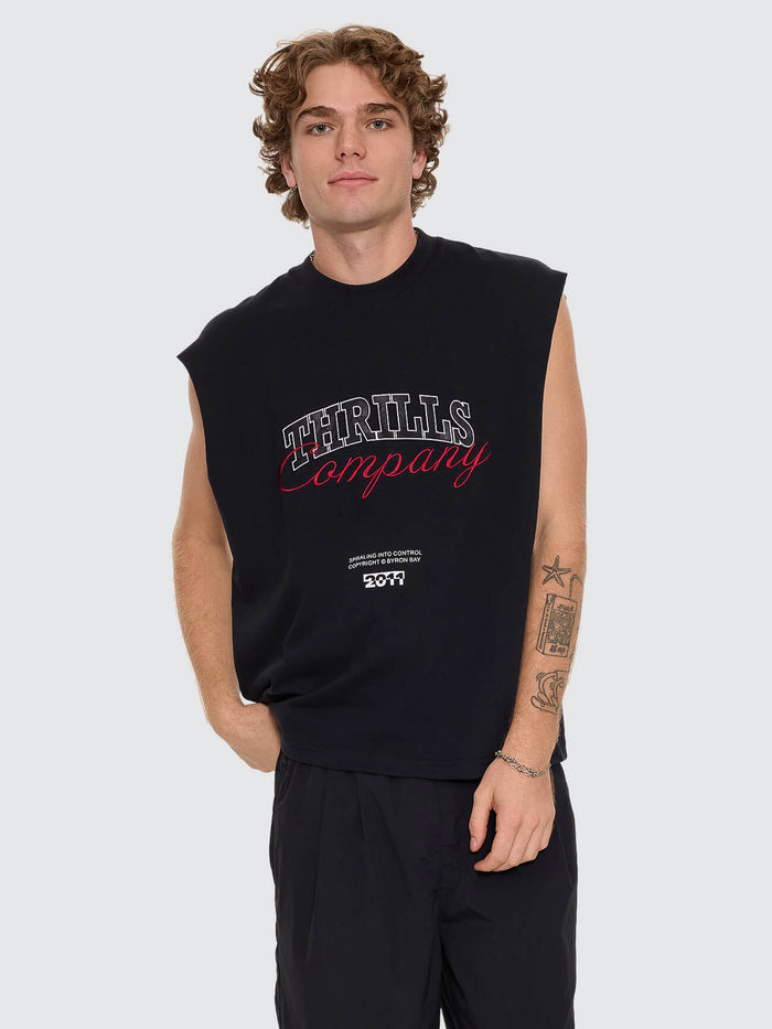 Spiraling Oversize Box Crop Muscle Tee - Washed Black XS