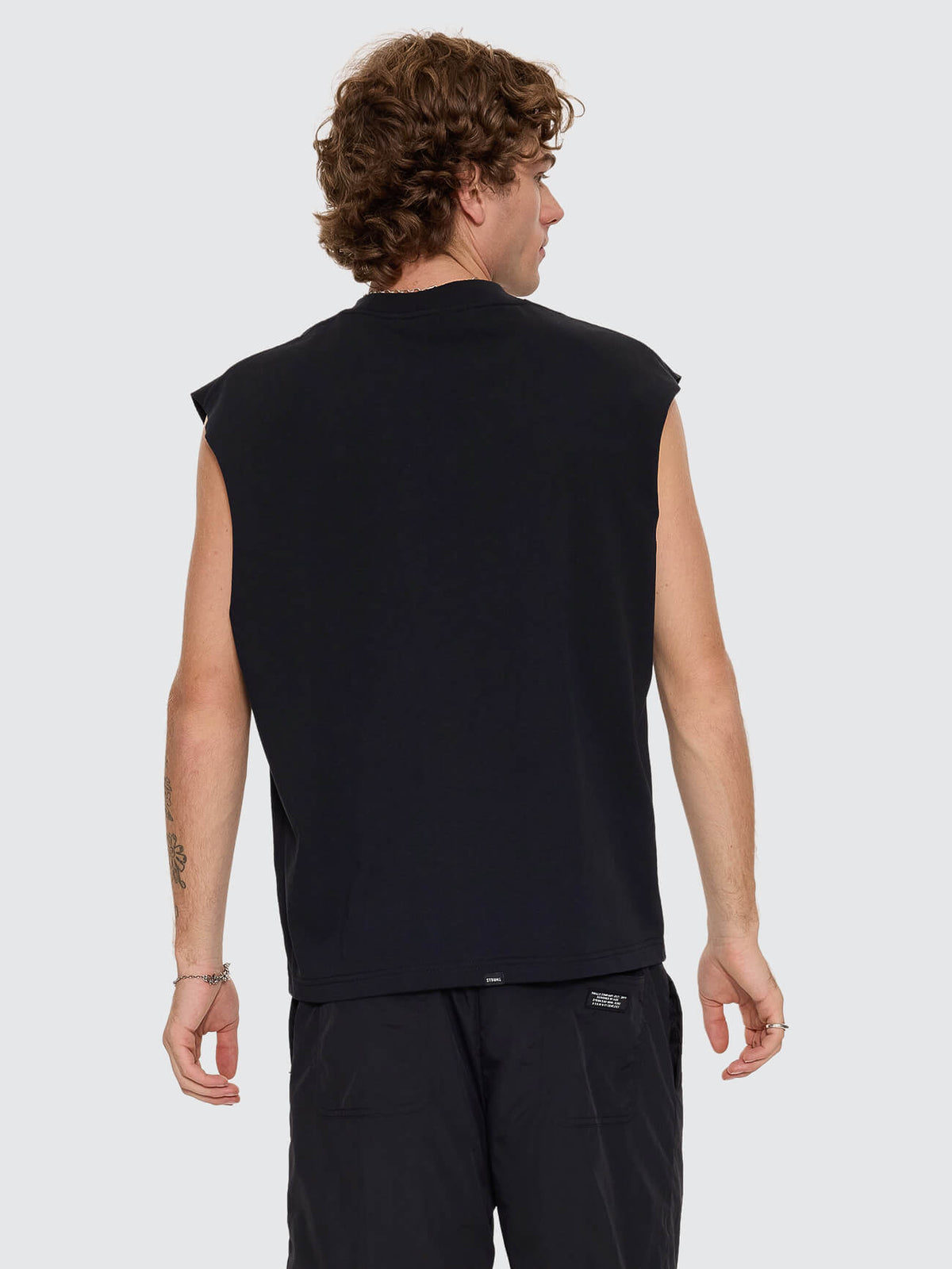 Spiraling Oversize Box Crop Muscle Tee - Washed Black XS