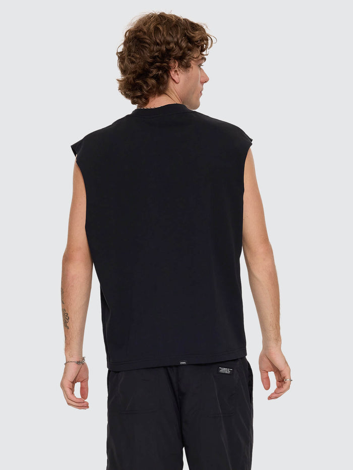 Spiraling Oversize Box Crop Muscle Tee - Washed Black XS