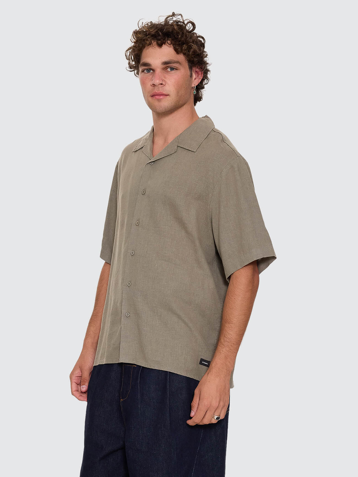 Hemp Minimal Thrills Cropped Bowling Shirt - Dust Army XS