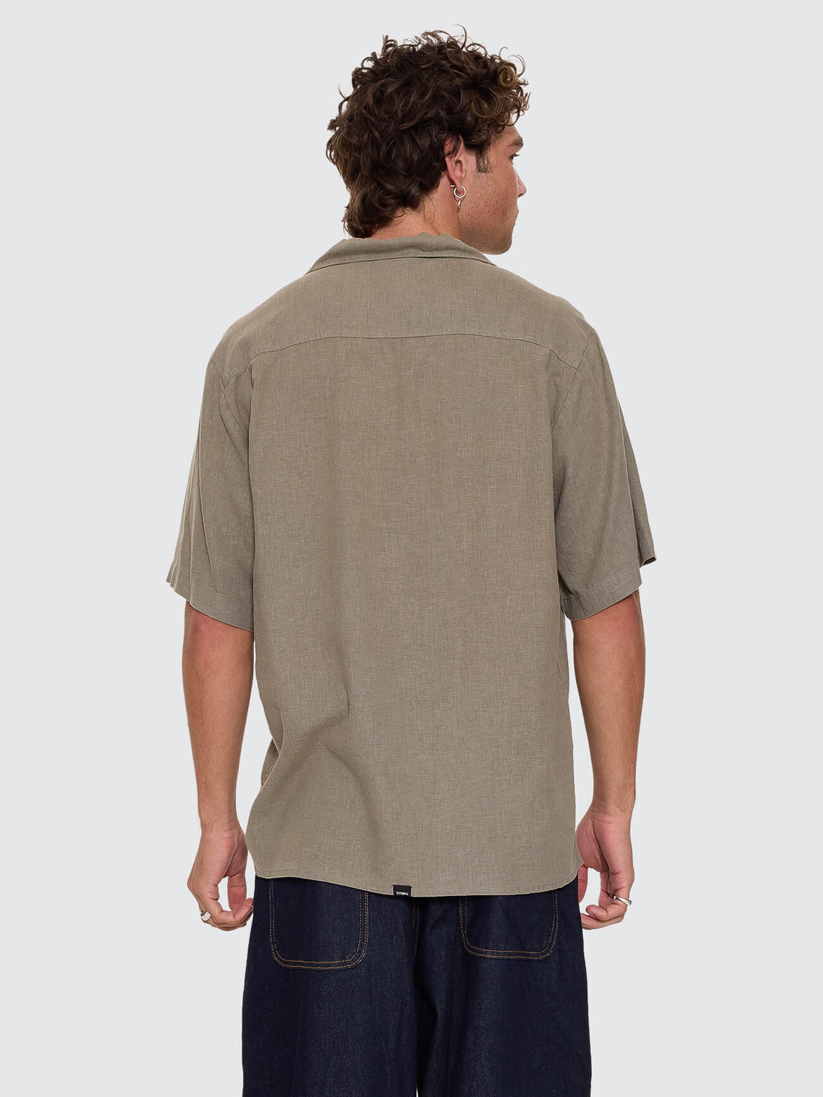 Hemp Minimal Thrills Cropped Bowling Shirt - Dust Army XS