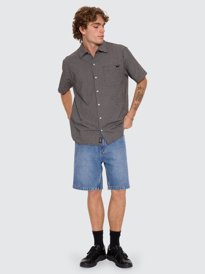 Split Decision Short Sleeve Check Shirt - Postal Brown XS