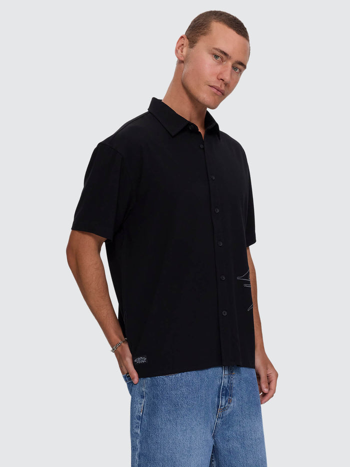 Mind Over Matter Cropped Short Sleeve Shirt - Black XXS
