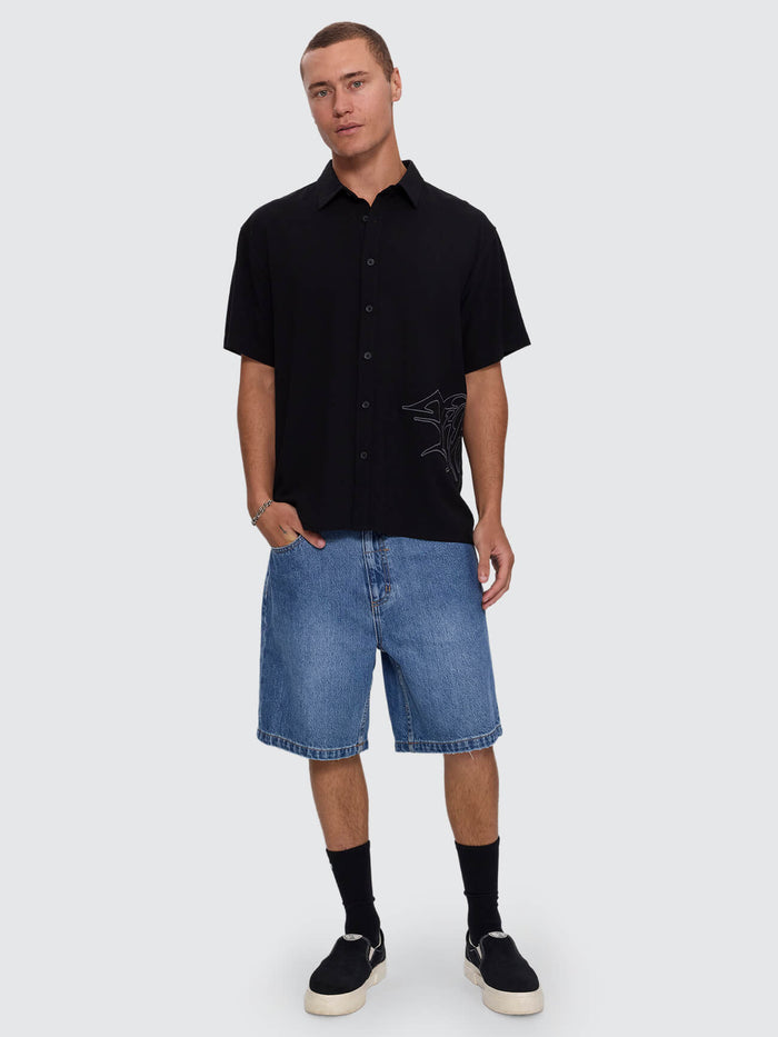 Mind Over Matter Cropped Short Sleeve Shirt - Black XXS