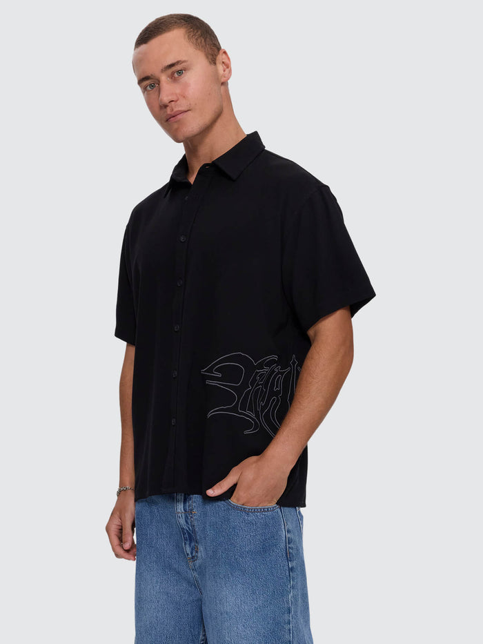 Mind Over Matter Cropped Short Sleeve Shirt - Black XXS