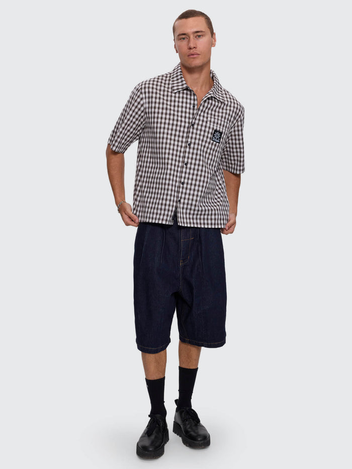Stagger Cropped Short Sleeve Shirt - Black XS