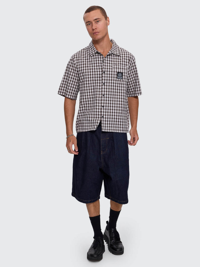 Stagger Cropped Short Sleeve Shirt - Black XS
