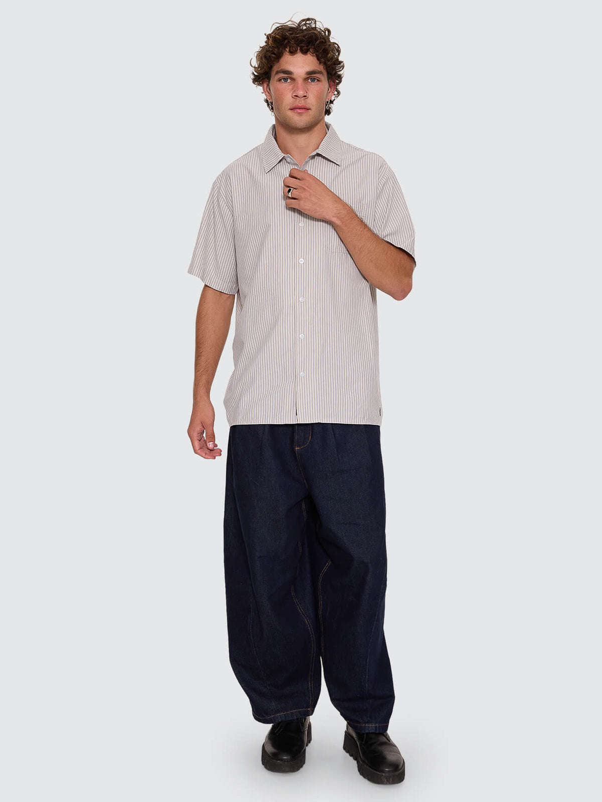 Thrills Union Short Sleeve Stripe Work Shirt - Placid Blue XS