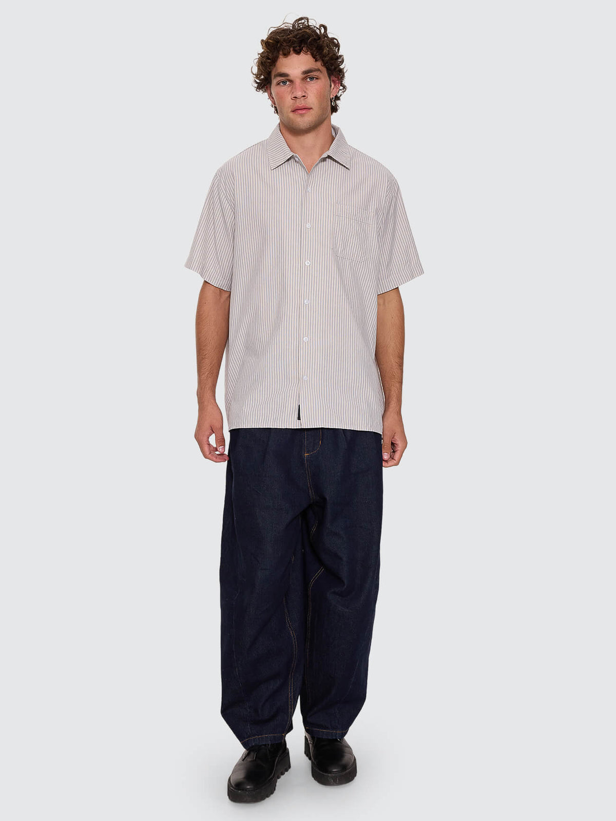 Thrills Union Short Sleeve Stripe Work Shirt - Placid Blue XS