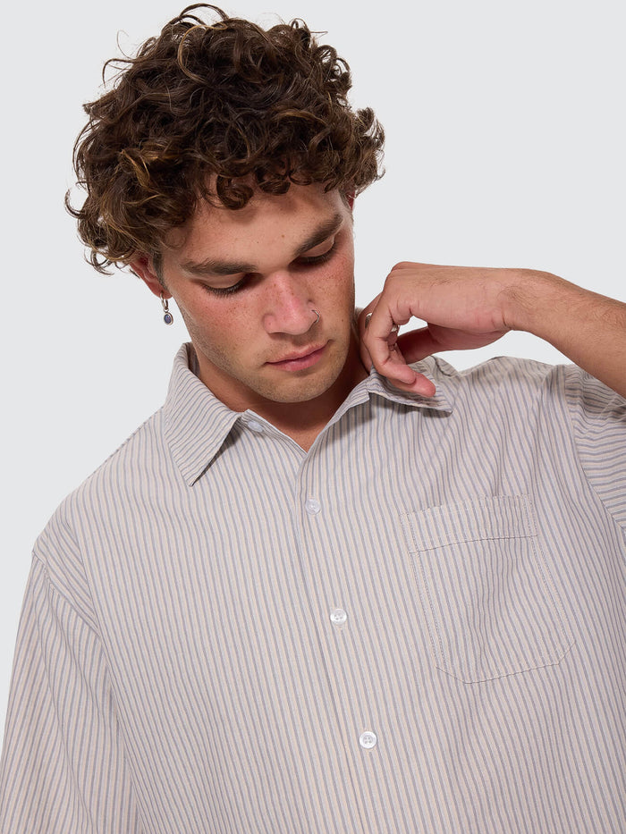 Thrills Union Short Sleeve Stripe Work Shirt - Placid Blue XS
