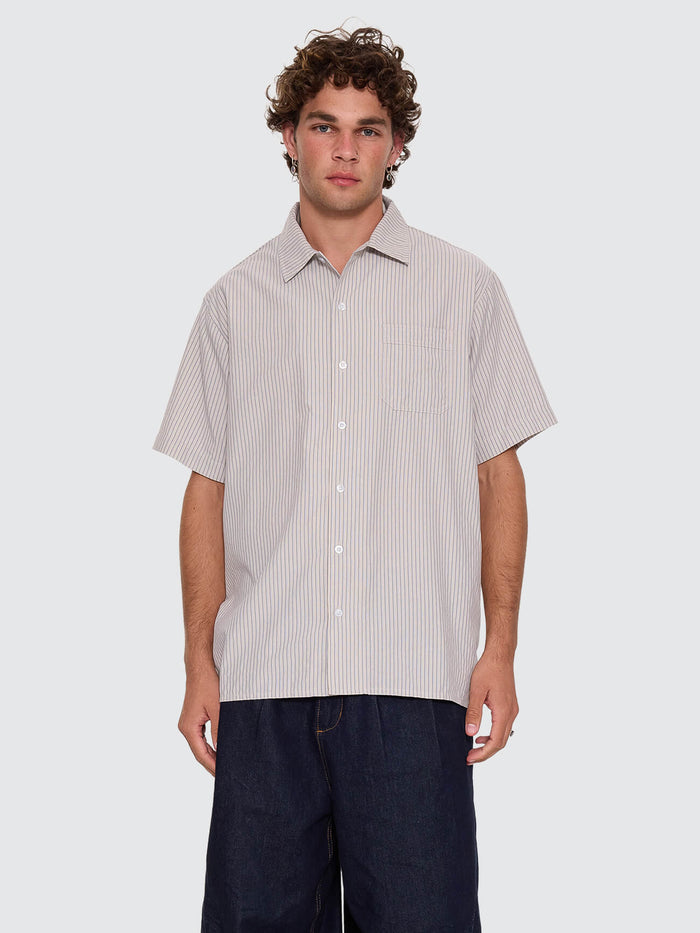 Thrills Union Short Sleeve Stripe Work Shirt - Placid Blue XS