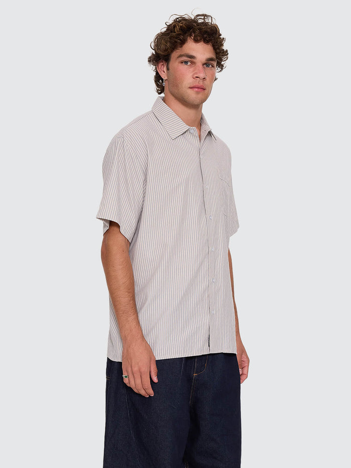 Thrills Union Short Sleeve Stripe Work Shirt - Placid Blue XS