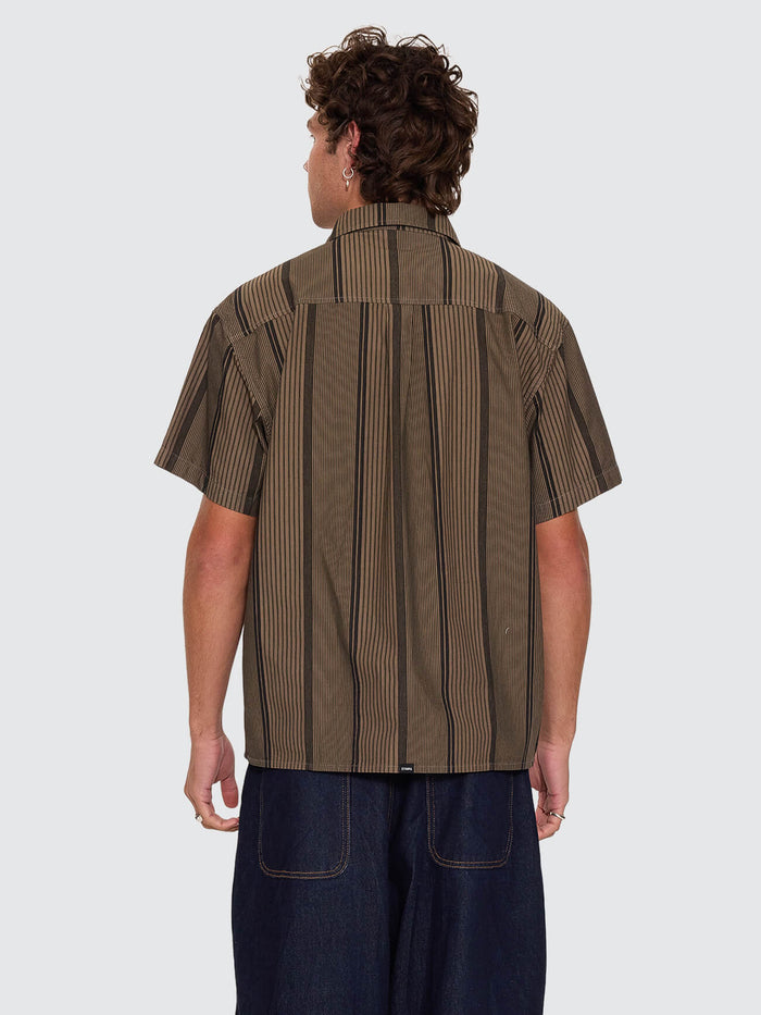 New Ways Of Living Cropped Short Sleeve Stripe Shirt - Tarmac - Black XS