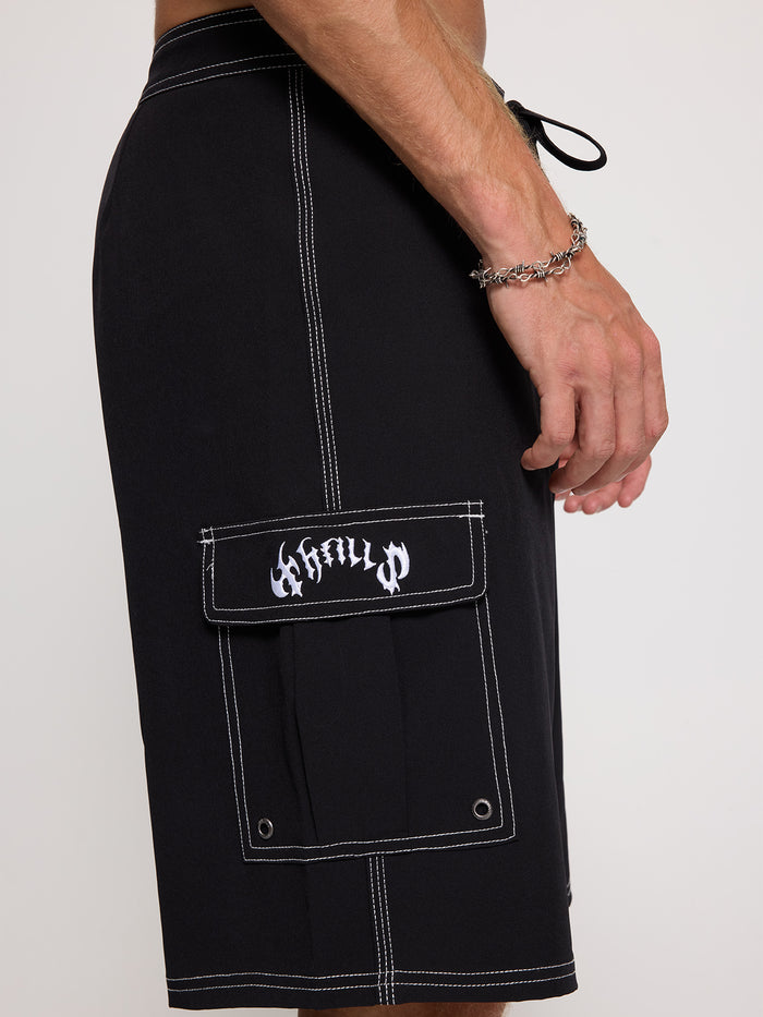 Staggered Panel Boardshort - Black - Surf the Web 26