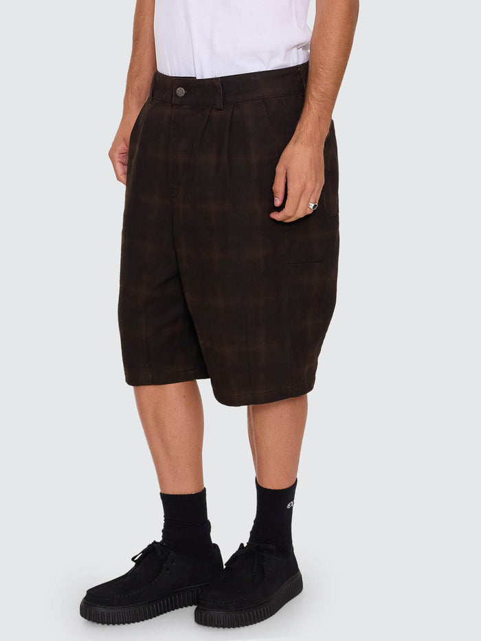 Chaos Barrel Leg Check Balloon Baggy Short - Tarmac - Black 26