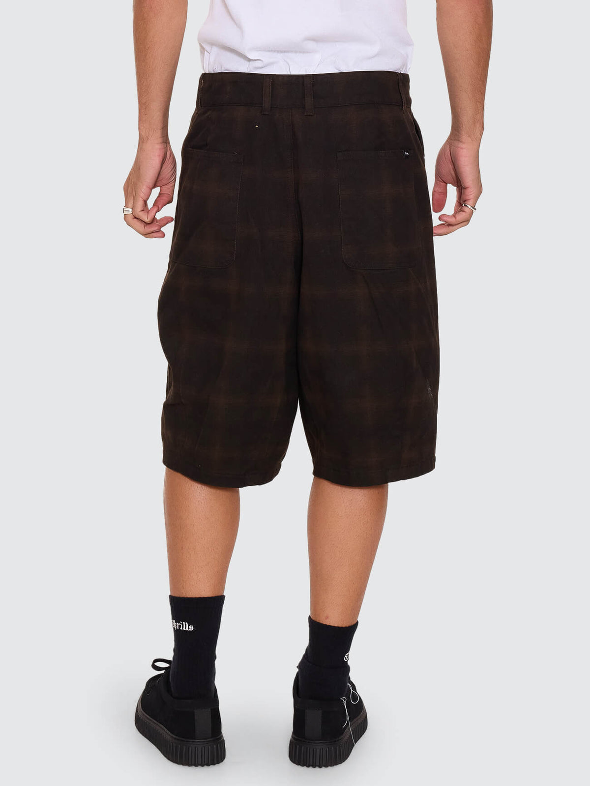 Chaos Barrel Leg Check Balloon Baggy Short - Tarmac - Black 26