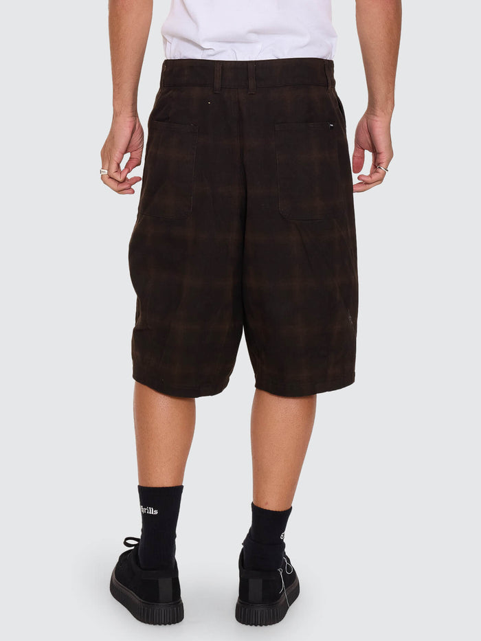 Chaos Barrel Leg Check Balloon Baggy Short - Tarmac - Black 26