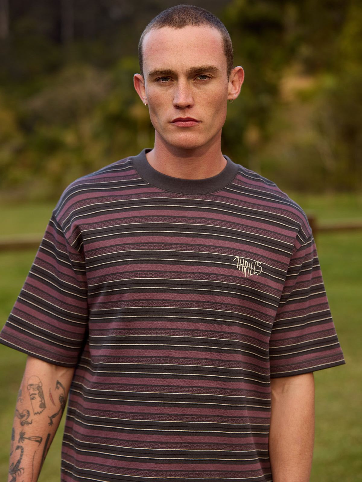 No Clue Stripe Box Crop Tee - Nirvana Stripe