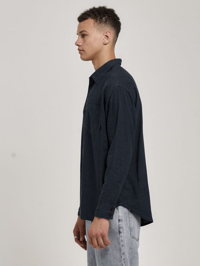 Hemp Minimal Thrills Oversize Long Sleeve Shirt - Petrol