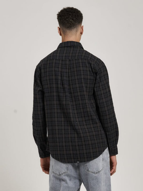 Shadow Plaid Long Sleeve Shirt - Dark Brown