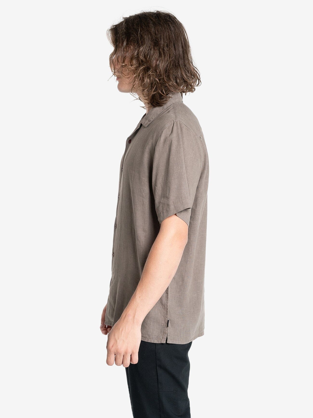 Hemp Minimal Thrills Bowling Shirt - Light Canteen XS