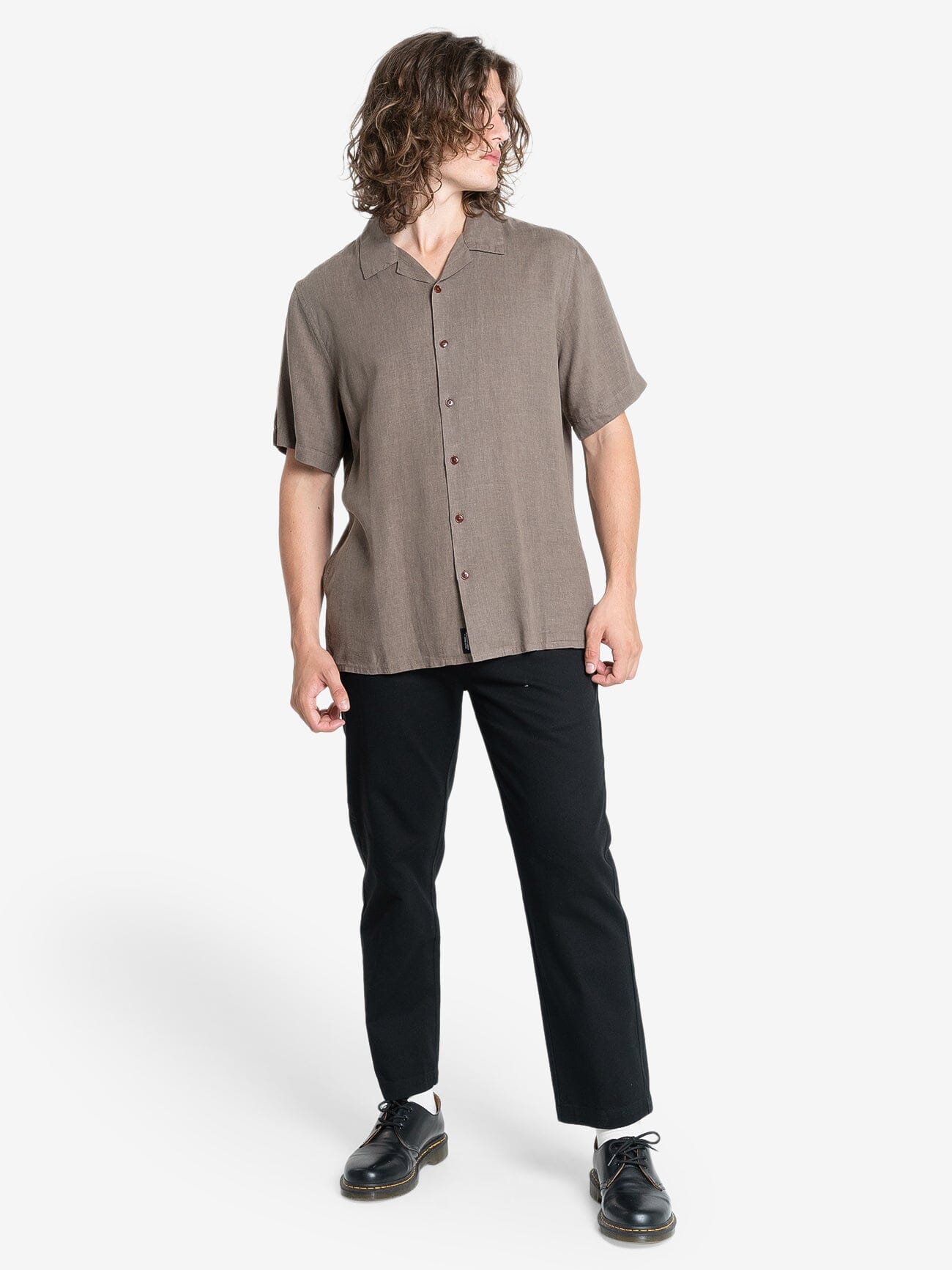 Hemp Minimal Thrills Bowling Shirt - Light Canteen XS