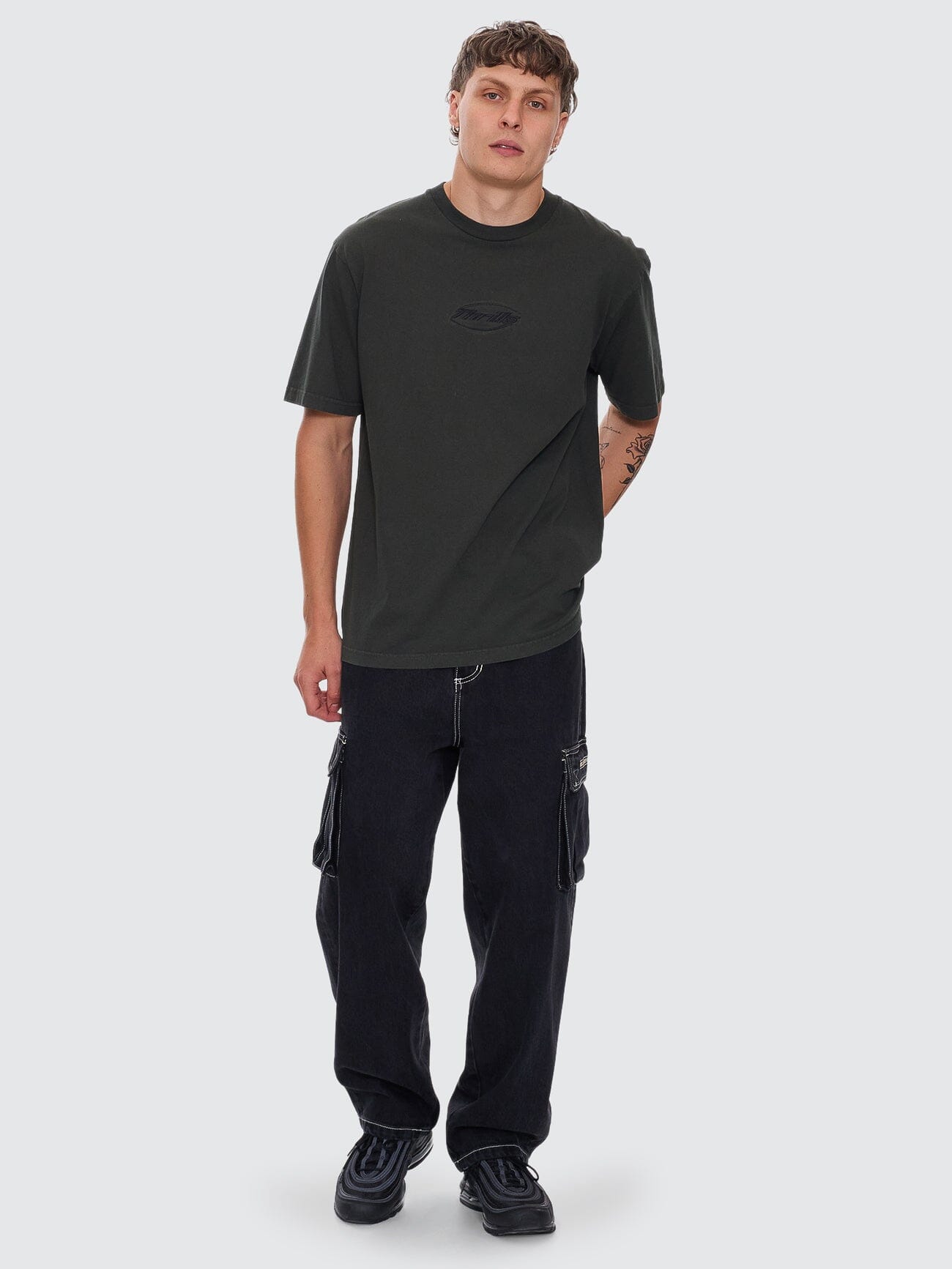 Fortune Favors Embro Oversize Fit Tee - Oil Green XS