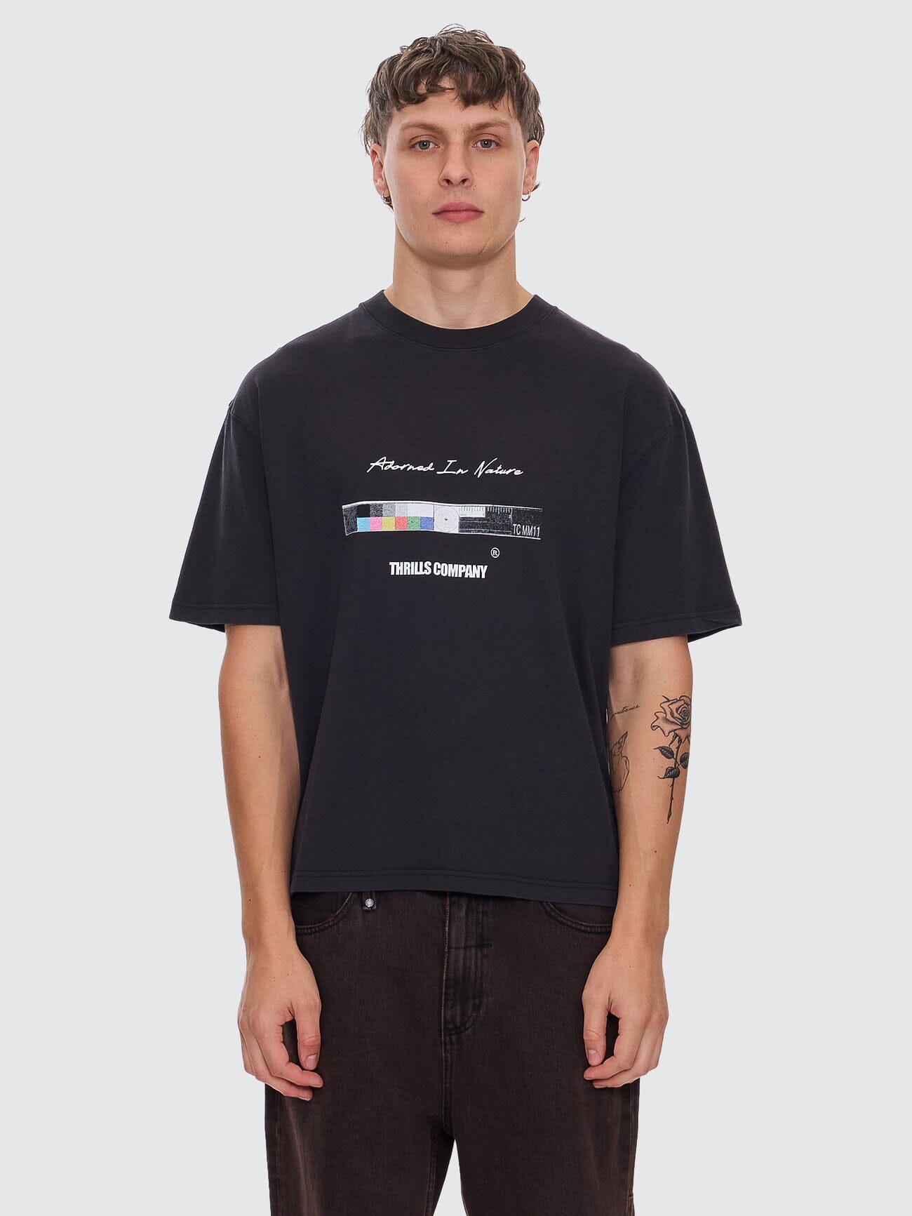 Adorned In Nature Box Fit Oversize Short Tee - Faded Black XS