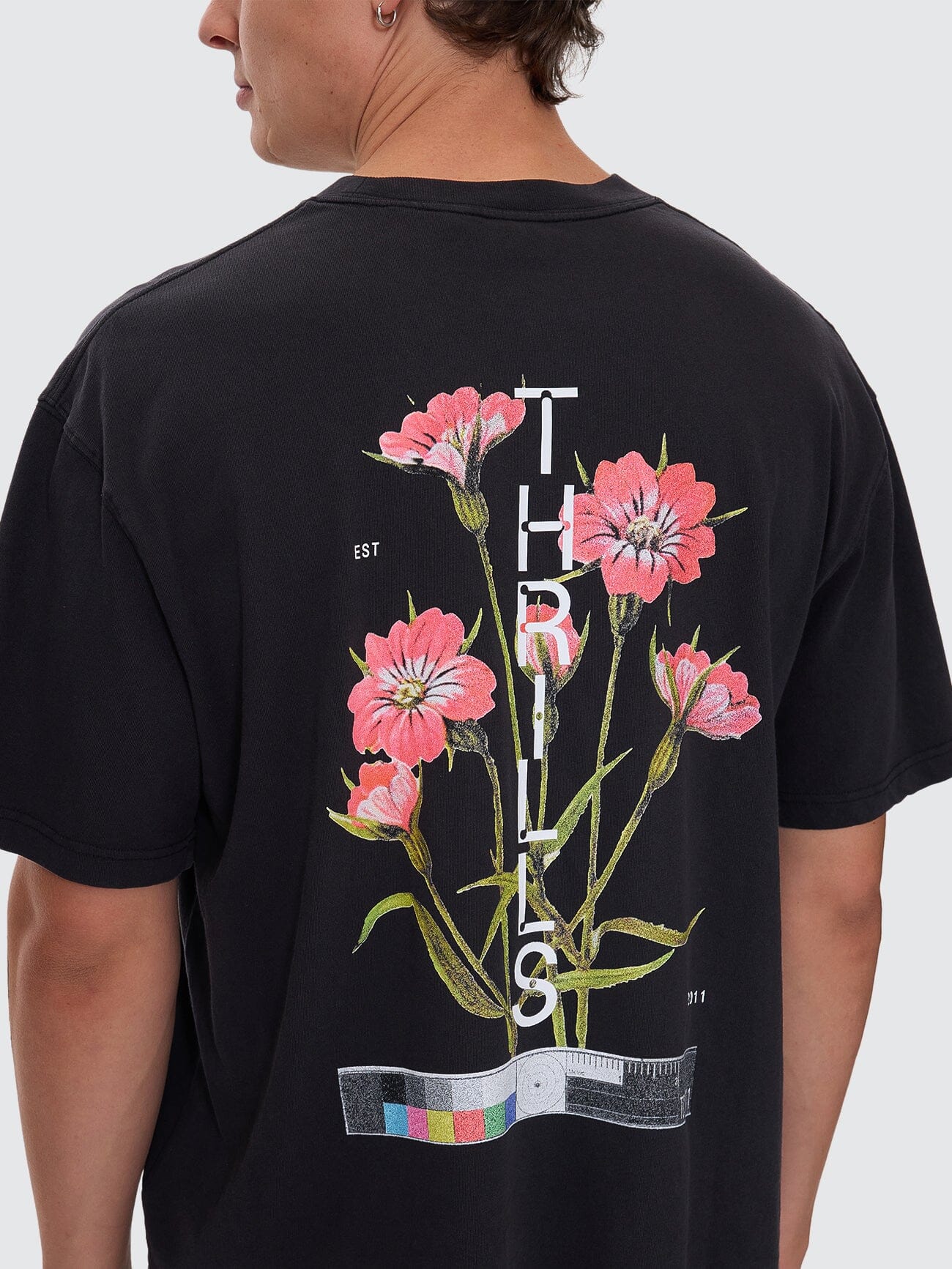 Fractured Layered Box Fit Oversize Long Sleeve Tee in Black
