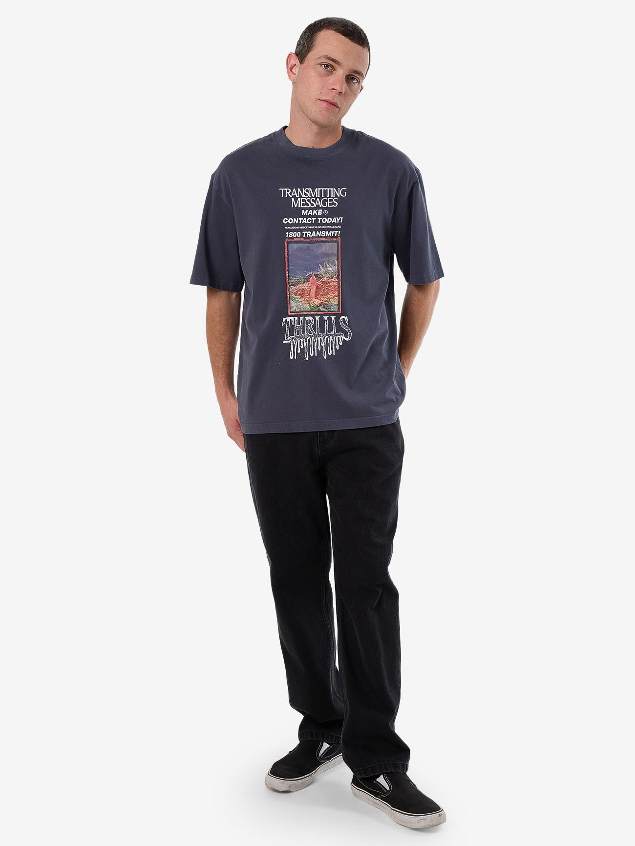 1 800 Transmit Box Fit Oversize Tee - Ebony XS