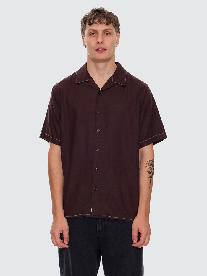 Hemp Minimal Thrills Contrast Stitch Bowling Shirt - Java XS