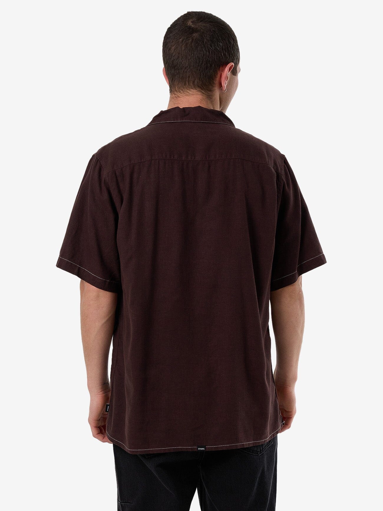 Hemp Minimal Thrills Contrast Stitch Bowling Shirt - Java XS