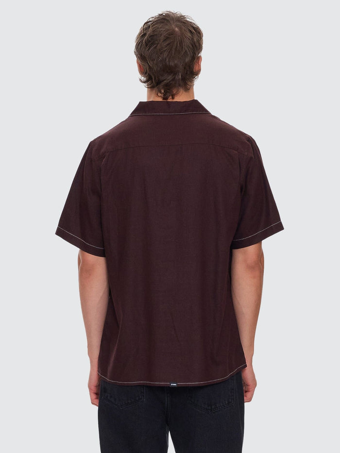 Hemp Minimal Thrills Contrast Stitch Bowling Shirt - Java XS