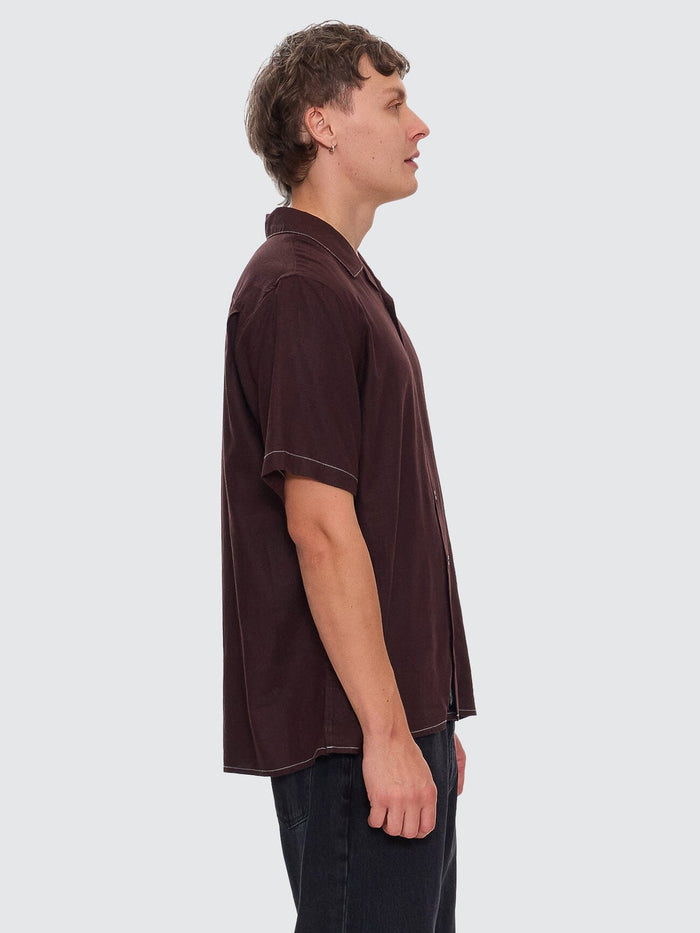 Hemp Minimal Thrills Contrast Stitch Bowling Shirt - Java XS