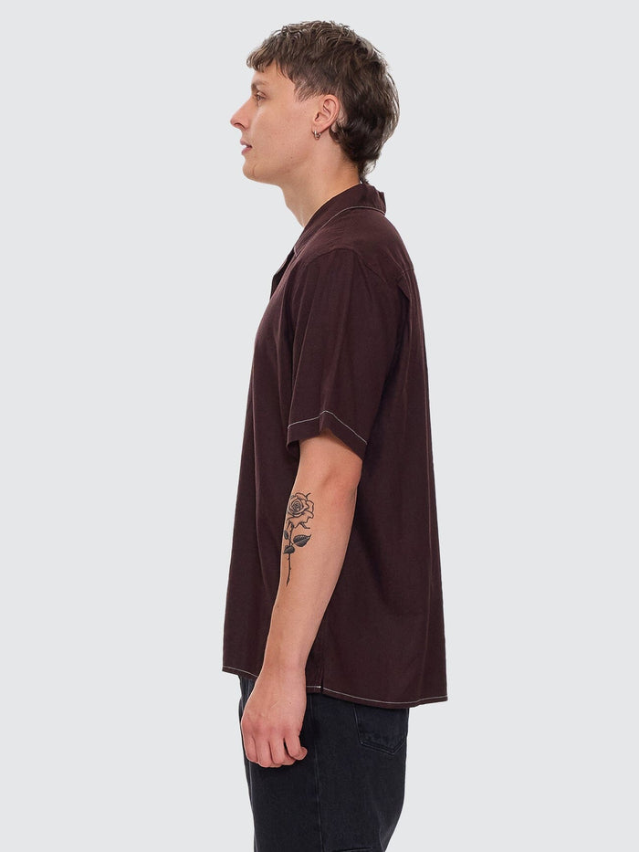 Hemp Minimal Thrills Contrast Stitch Bowling Shirt - Java XS
