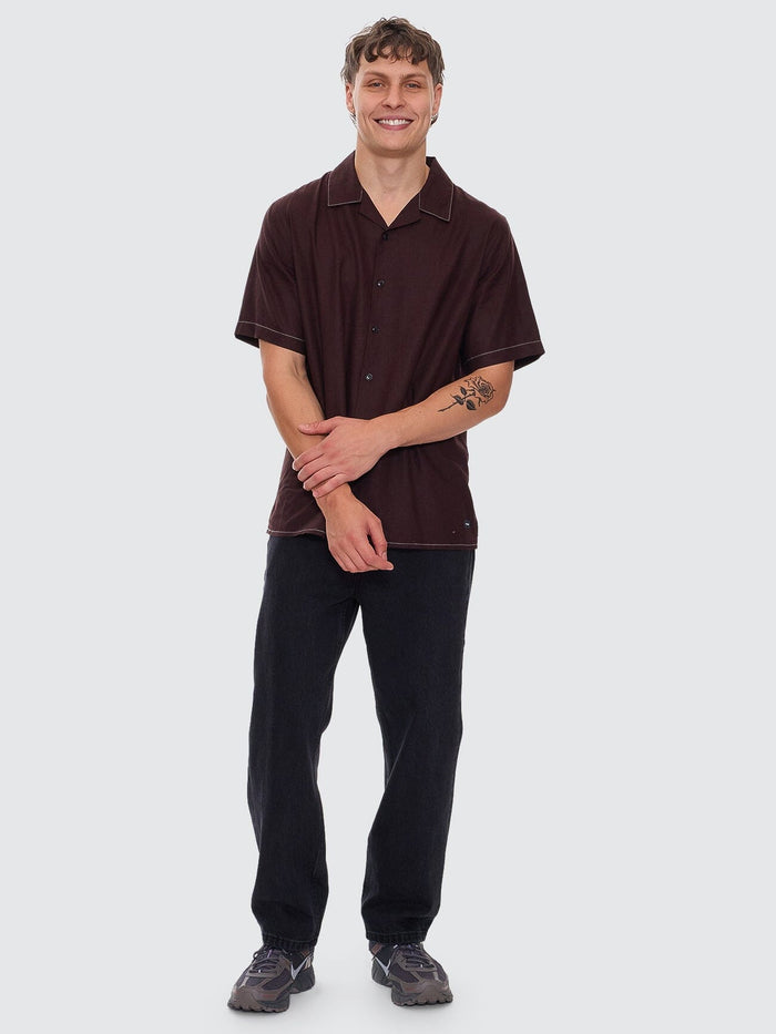 Hemp Minimal Thrills Contrast Stitch Bowling Shirt - Java XS